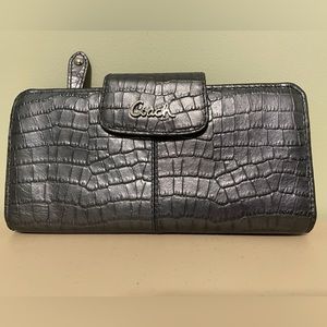 Grey Coach Skinny Wallet in Croc pattern